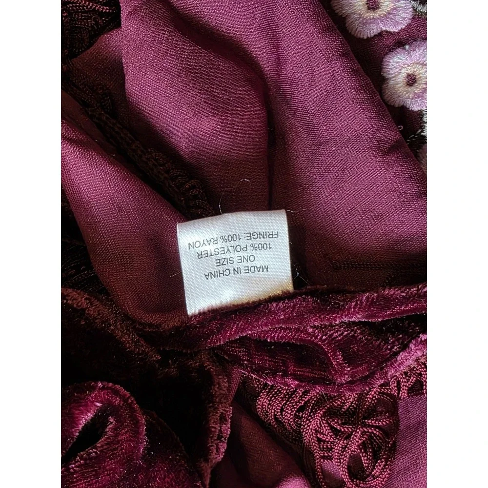 Y2K V-Shape Scarf Wrap Top Velvet Burgundy Tassel Floral